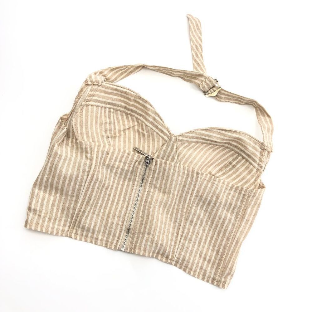 superdown Rudy Halter Top in Beige & White Small - Picture 3 of 11